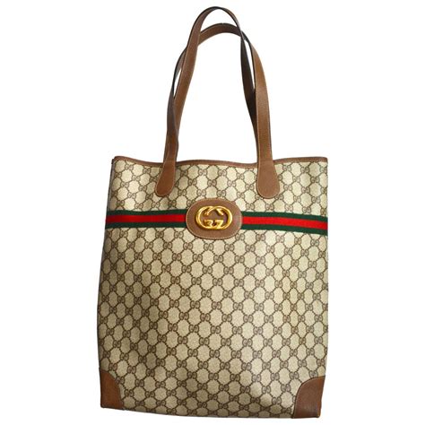 gucci made in italy logo tote with leather trim|Gucci extra large tote bag.